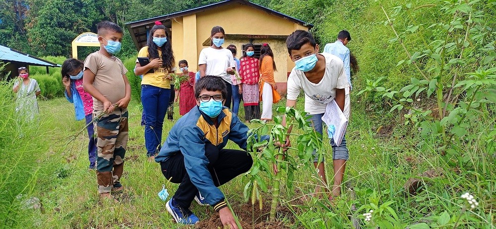 बाल क्लबको अगुवाइमा बिद्यालयमा बृक्षरोपण