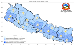 कोशी र बागमती प्रदेशका एकदुई स्थानमा ठूलो पानी पर्ने सम्भावना