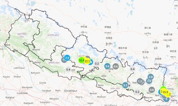 पछिल्लो एक घण्टामा कास्की, लम्जुङ र धनकुटामा सबैभन्दा धेरै पानी पर्‍यो