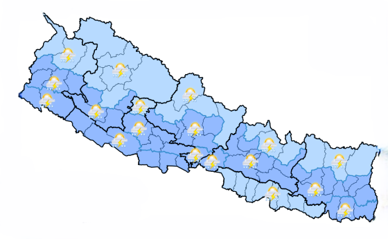 आज साँझदेखि पर्सि बिहानसम्म कर्णाली, सुदुरपश्चिम र लुम्बिनीका केही ठाउँमा धेरै ठूलो पानी पर्ने