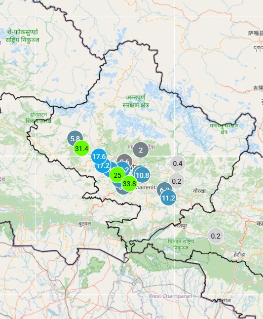 गोर्खा, धादिङ आसपासका स्थानमा चट्याङ्ग्सहित वर्षाको सम्भावना