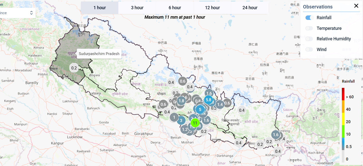 गण्डकी, बागमती र मधेस प्रदेशका धेरैजसो ठाउँमा पानी पर्दै